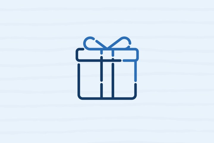 Icon of a gift box with a ribbon in blue outline on a light background.
